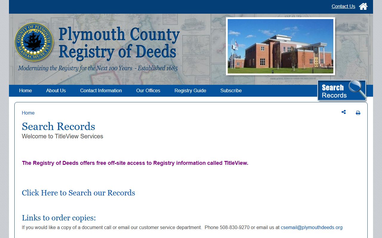 TitleView deed record search portal for Plymouth County at plymouthdeeds.org