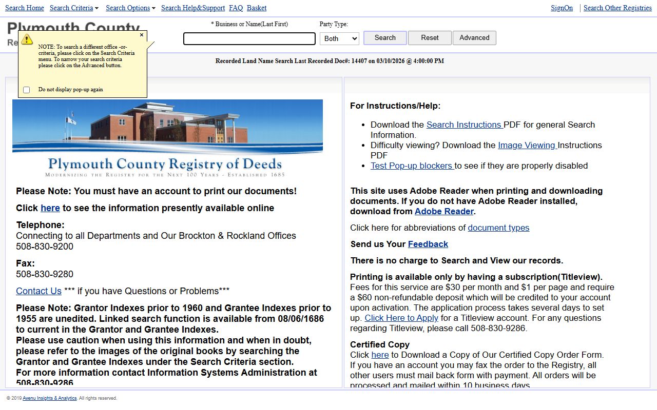 TitleView login page for Plymouth County deed record printing subscriptions