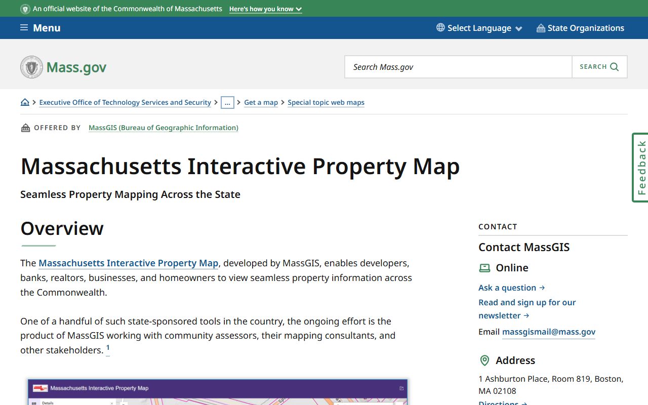 Massachusetts Interactive Property Map showing Hampshire County parcel boundaries and deed record data