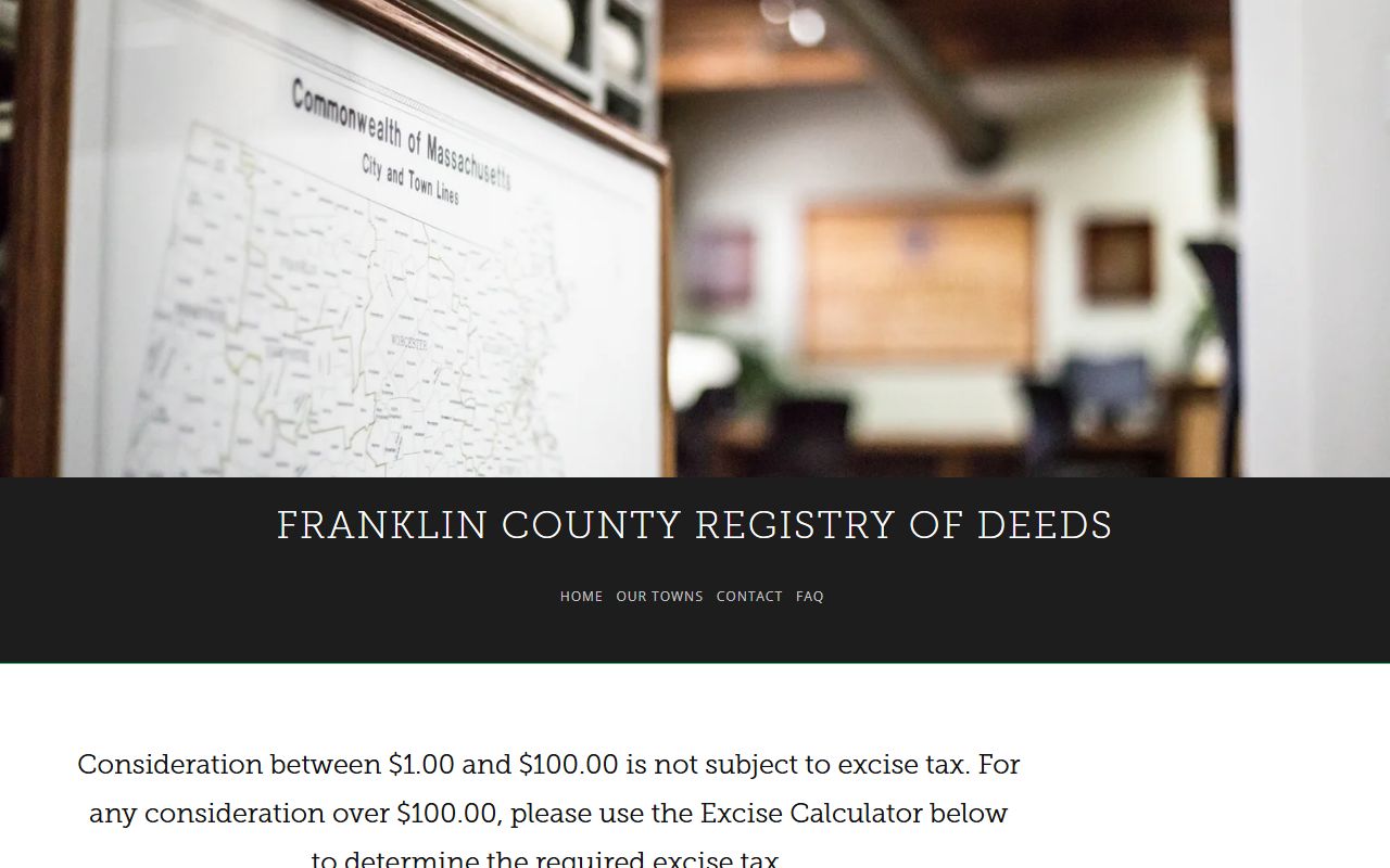 Massachusetts deed excise tax calculator at Franklin County Registry of Deeds